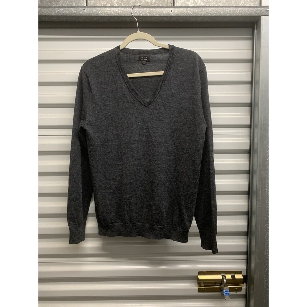 JCrew 100% Merino Wool Vneck Pullover Slim Sweater Mens Gray Medium